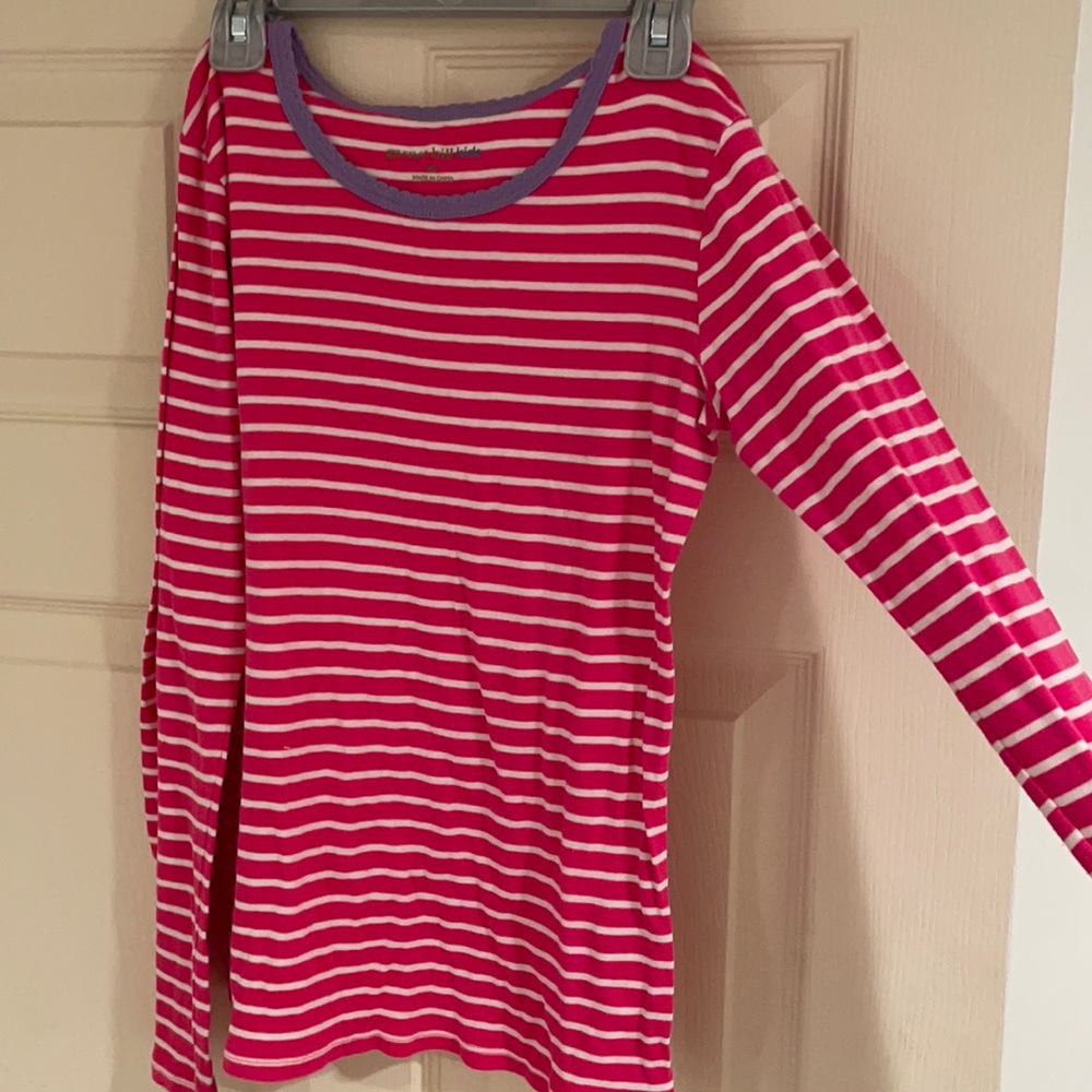 Garnet hill kids Girls long sleeve size XL Pink & white purple trim